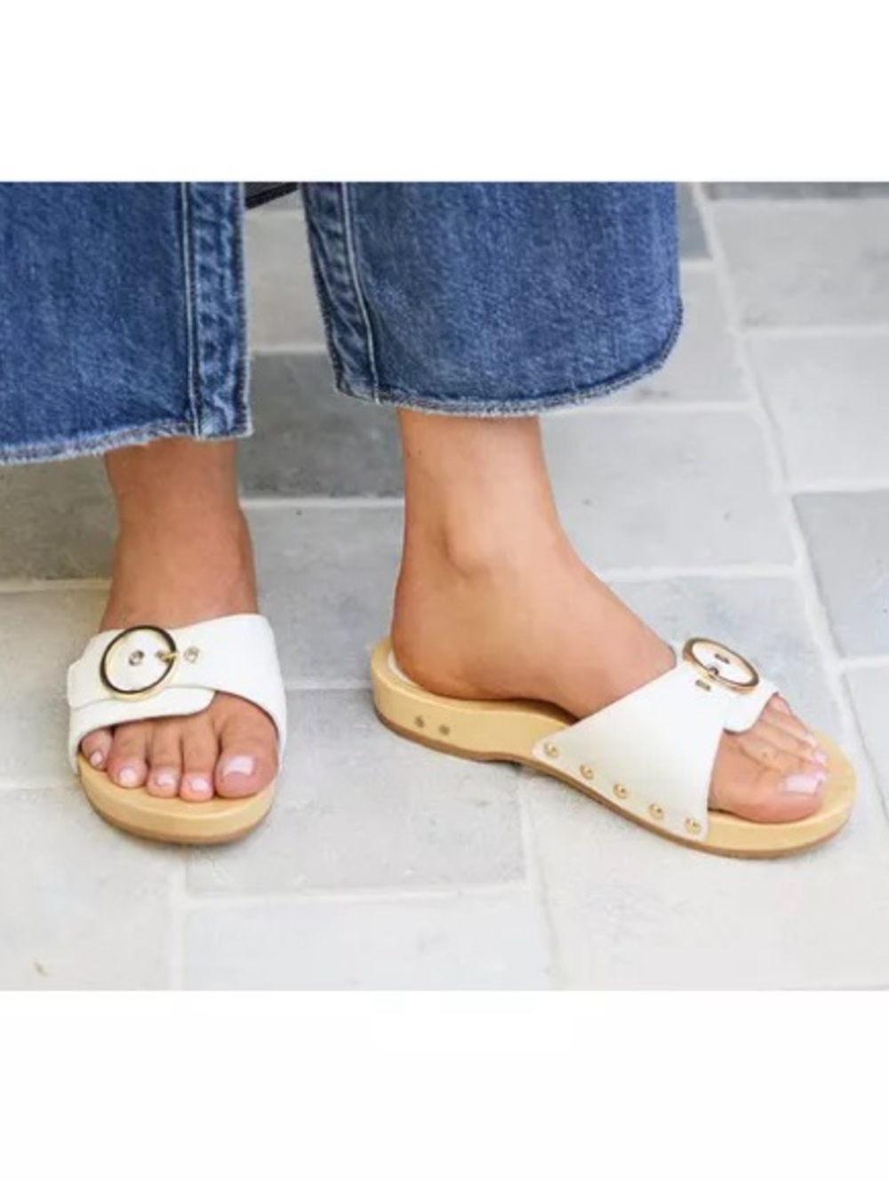 Beek women’s woodstar clog sandals white leather slide size 10